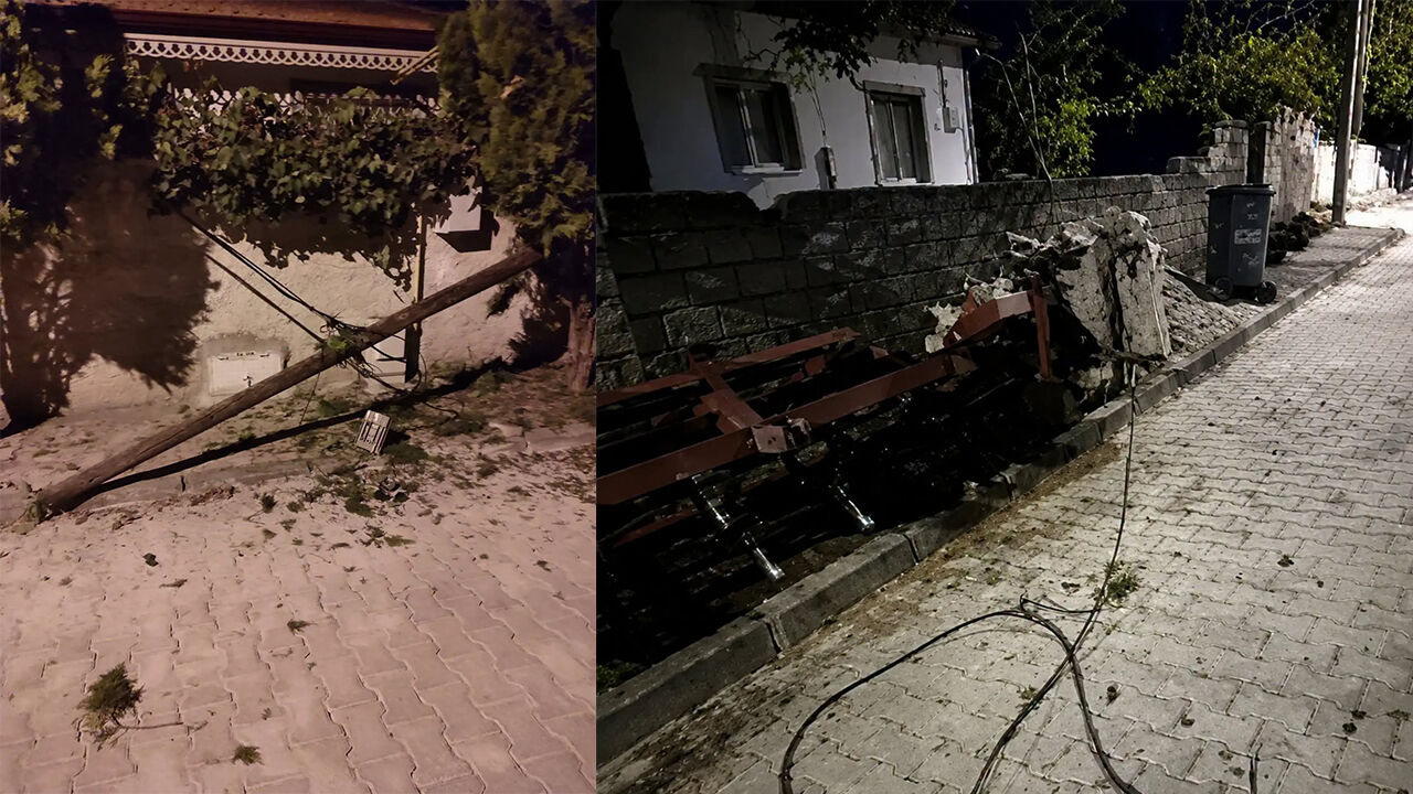 Saman yüklü tır telleri kopardı, direkleri devirdi
