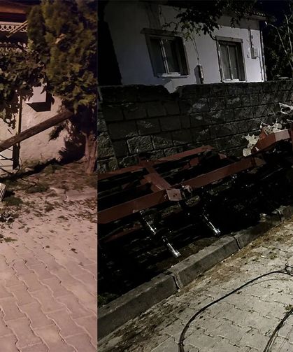 Saman yüklü tır telleri kopardı, direkleri devirdi
