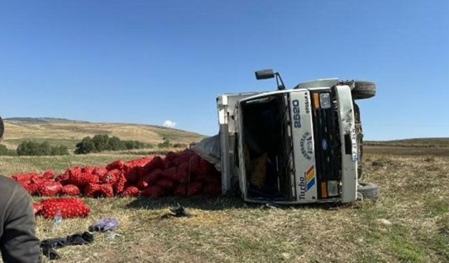 Soğan yüklü kamyon devrildi: 1 yaralı