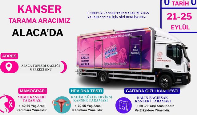 Kanser tarama aracı Alaca’ya geliyor: Ücretsiz hizmet verecek