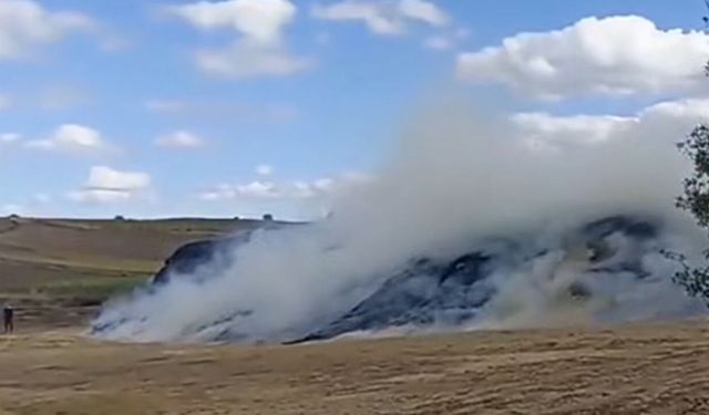 Anız yangını saman yığınına sıçradı: Ekipler müdahale etti