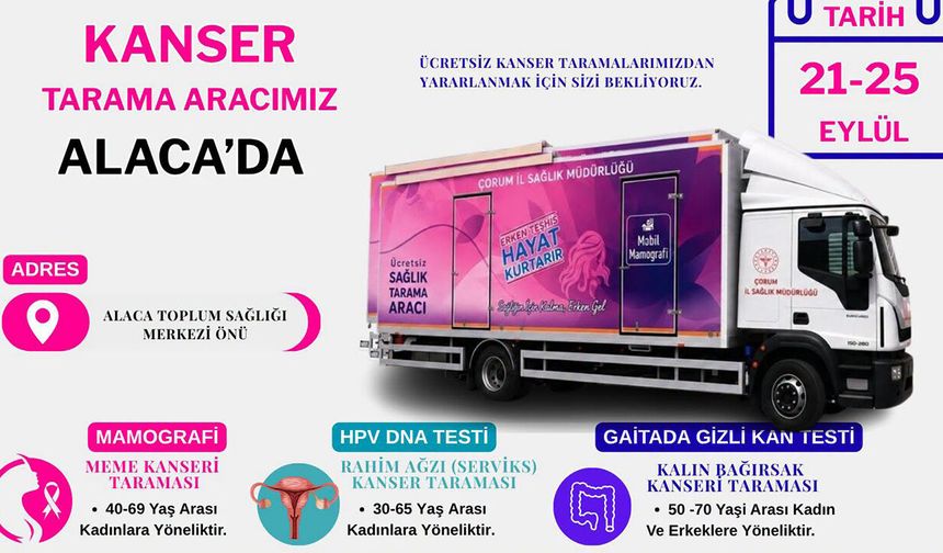 Kanser tarama aracı Alaca’ya geliyor: Ücretsiz hizmet verecek