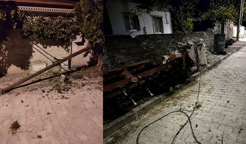 Saman yüklü tır telleri kopardı, direkleri devirdi